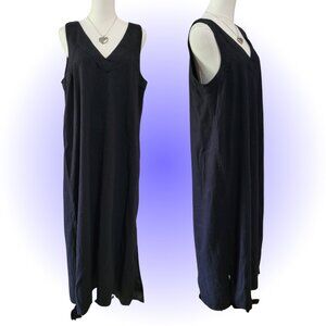 DKNY V-NECK WOMEN'S LINEN BLEND MAXI DRESS EUC L